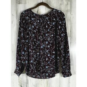 Ann Taylor Loft Blouse Top Size XXS Dark Burgundy Blue Ditzy Floral Boat Neck